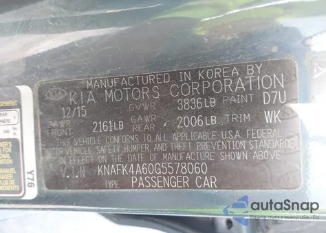 2016 Kia Forte Lx z USA, uszkodzony, nr VIN KNAFK4A60G5578060